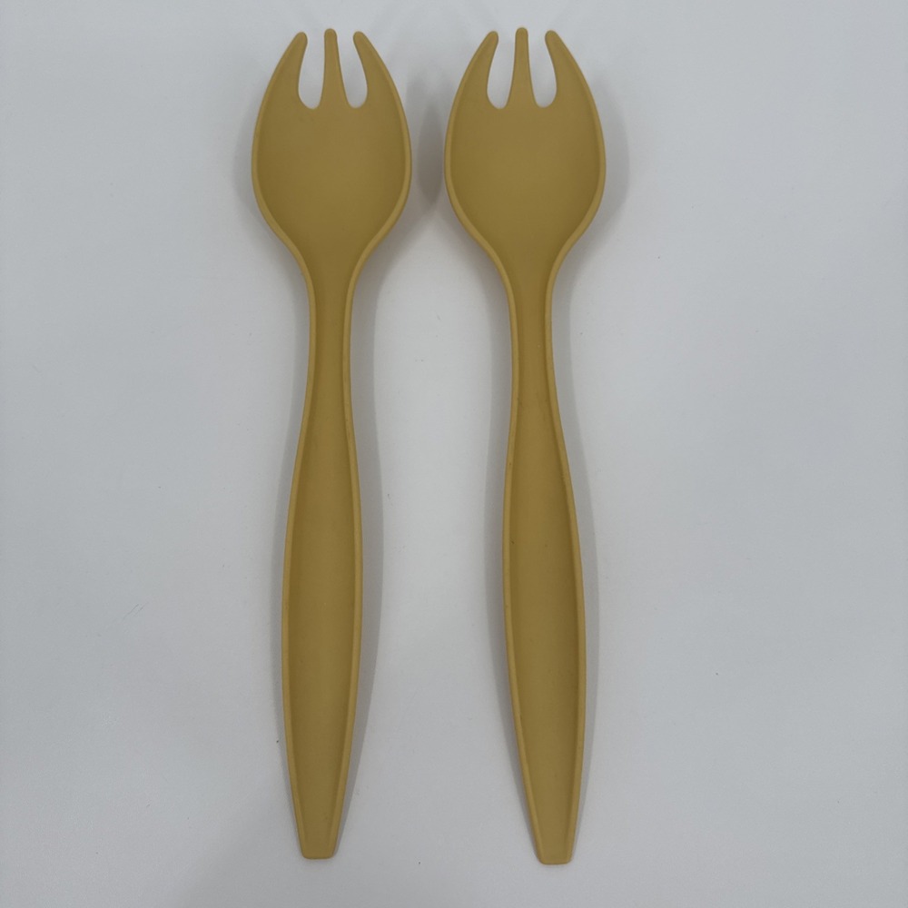 Vintage Tupperware 12" Salad Forks Sporks‎  Harvest Gold Set of 2 Servers